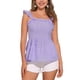 thumbnail image 1 of INSPIRAR CHIC Blusa de cuadros con peplum para mujer, cuello cuadrado, sin mangas, verano, color morado, 1 of 6