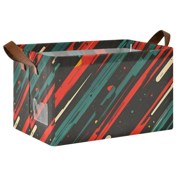 Yayeee Foldable Storage Basket for Shelves with Handles Waterproof Cloth Bins, Green Stars Abstract