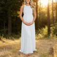 thumbnail image 2 of Gyujnb Halter Sleeveless Tank Neck Maternity Maxi Dress Elastic Gathered Empire Waist Lightweight Flowy Chiffon Loose A Line Floor Length Gown Elegant Bridesmaid Photoshoot,L, 2 of 5