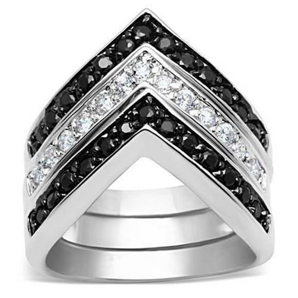 Women Rhodium & Hematite Brass Ring with AAA Grade CZ in Jet - Size 5