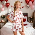 thumbnail image 2 of Pjs for Girls Bow Print Valentines Pajama Set Short Sleeve Button Down Top and Shorts Two Piece Sleepwear for Toddlers Pink 8 Years-9 Years, 2 of 4