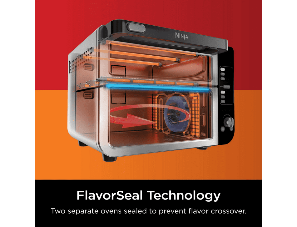 Restored Ninja 10-in-1 Double Oven with FlexDoor, Rapid Top Oven, Convection and Air Fry Bottom Oven, Bake, Roast, Toast, Air Fry, Pizza and More, DCT400 Stainless Steel (Refurbished)