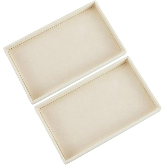 2Pcs Empty Velvet Jewelry Box Jewelry Organizer Trays White Small Rectangle Accessory Showcase Plate Dish Display Flat Tray for Rings Earrings Necklace Bracelet Craft Storage Supplies