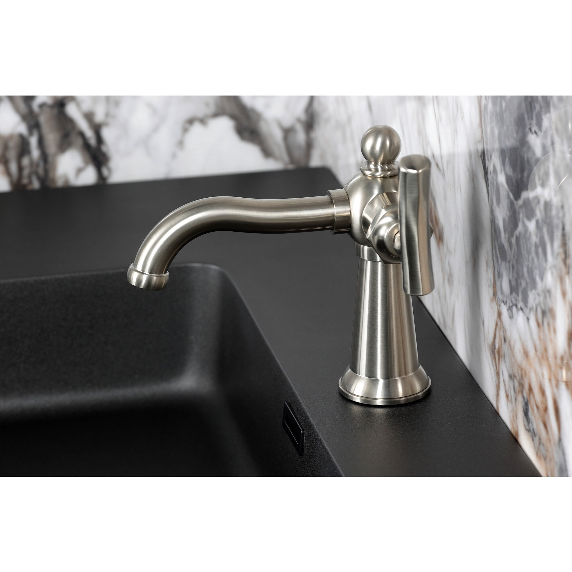 Kingston Brass KS3548TKL Hallerbos One-Handle 1-Hole Bathroom Faucet with Push Pop-Up Drain in Brushed Nickel