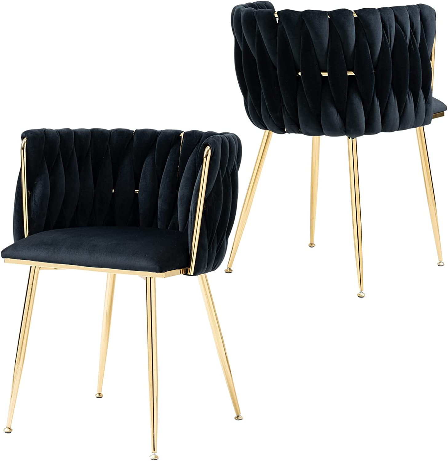 Black Velvet Upholstered Side Chair with Gold Metal Legs