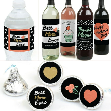 Best Mom Ever - Mother's Day Party Decorations & Favors Kit - Wine, Water and Candy Labels Trio Sticker