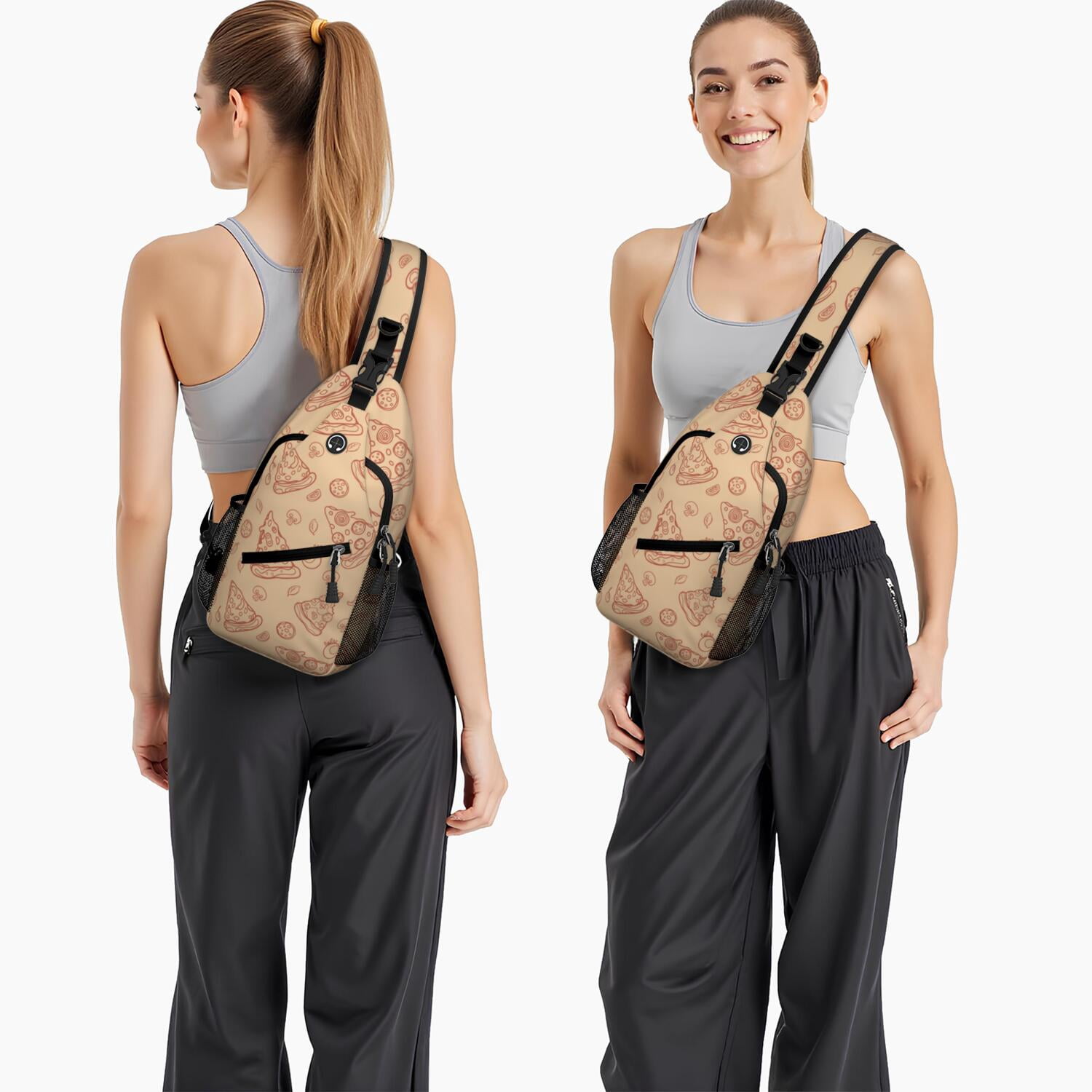Pizza Party Crossbody Chest Bag - Durable & Comfortable Shoulder Backpack for Outdoor Enthusiasts & Minimalists - Travel-Ready Food-Themed Design