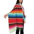 thumbnail image 4 of Zufioo Mexican Serape Blanket Stripes Print Long Plush Tassel Scarf, Winter Shawl Accessories for Women, 4 of 8
