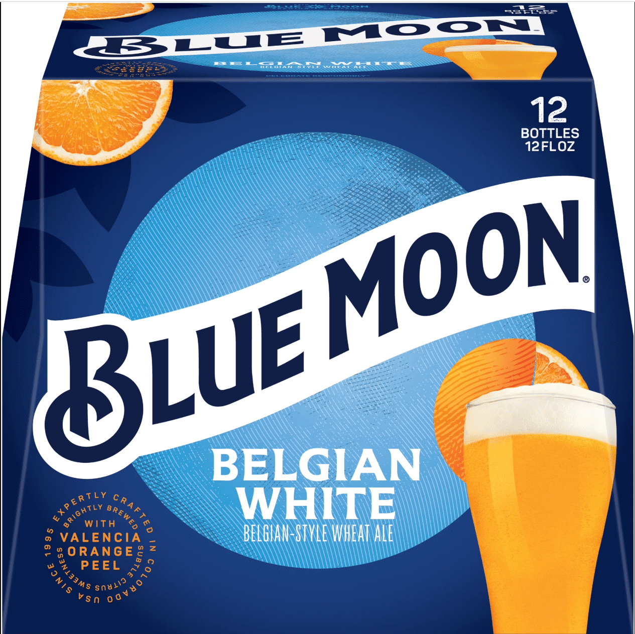 Blue Moon Belgian White Craft Beer, 12 Pack, 12 fl oz Glass Bottles, 5.4% ABV