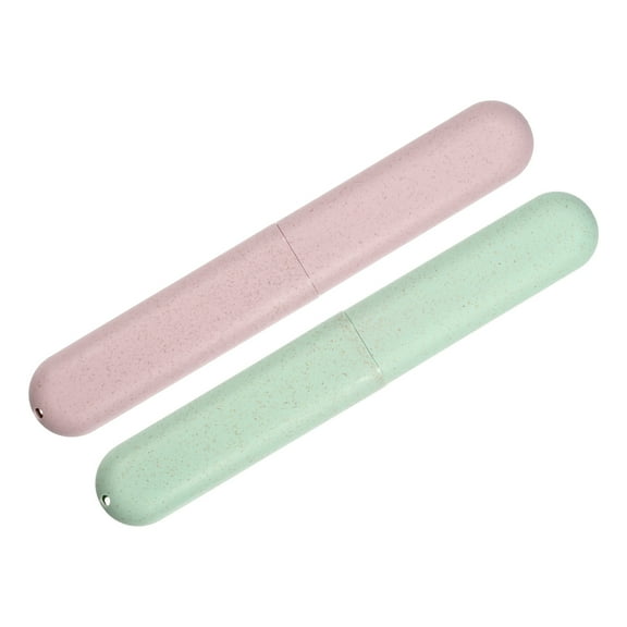 Unique Bargains 2Pcs Toothbrush Holders Case Green Pink for Travel 8.07"x1.22"x0.83"