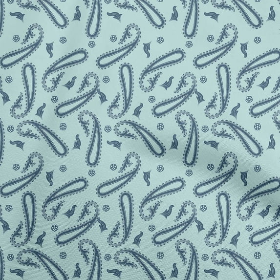 oneOone Cotton Flex Light Blue Fabric Asian Contemporary Paisley Diy Clothing Quilting Fabric Print Fabric By Yard 40 Inch Wide