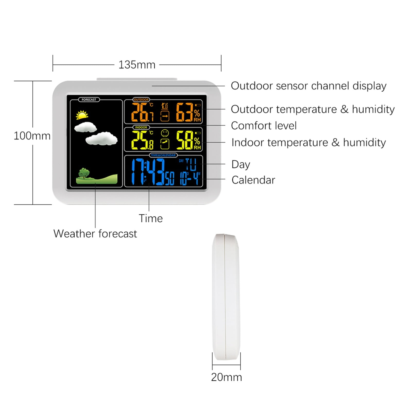 Weather Station Wireless Digital Sensor Forecast Alarm Clock Indoor Outdoor ,Enhanced Signal Transmission