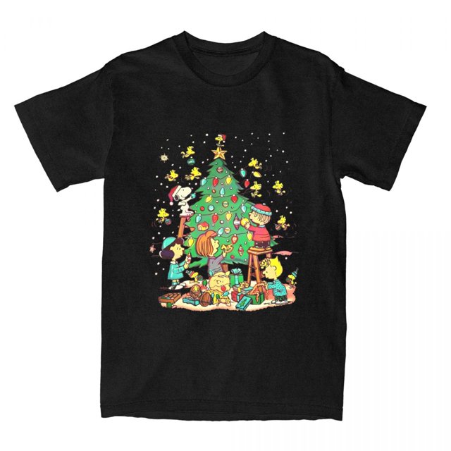 Camiseta navideña de Snoopy y Charlie Brown, camisetas informales, camisetas de manga corta, camisetas de verano 100 % algodón, camisetas de cuello redondo de talla grande