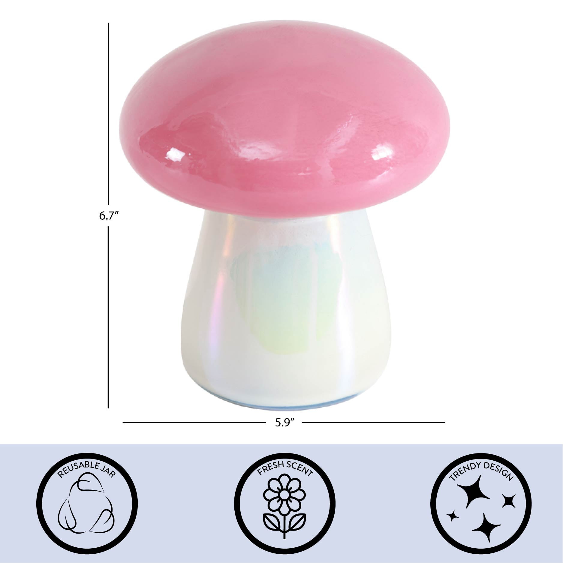 Urban Shop 6.7" x 5.9" Iridescent Pink Mushroom Candle