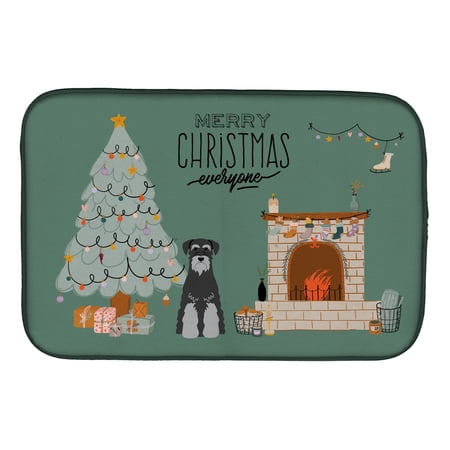 Black Grey Standard Schnauzer Christmas Everyone Dish Drying Mat
