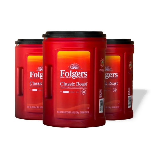 Folgers (3 Pack) Classic Roast Medium Ground Coffee - 43.5 Oz Each, Brews Up to 400 Cups (6 fl oz) - Rich, Smooth Flavor for Every Sip by World Group Packing Solutions
