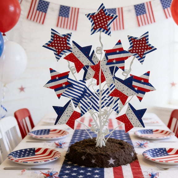 erdimoy 4th of July White Stem Artificial Berry Picks with Patriotic Red, 17.72 Inch White and Blue Star Ornament Floral Branches for Independence Day Memorial Day Party Home Office Desk Vase