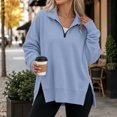 thumbnail image 3 of Quarter Zip Pullover Women Long Sleeve V Neck Tops Fashion Loose Sweatshirt, 3 of 6
