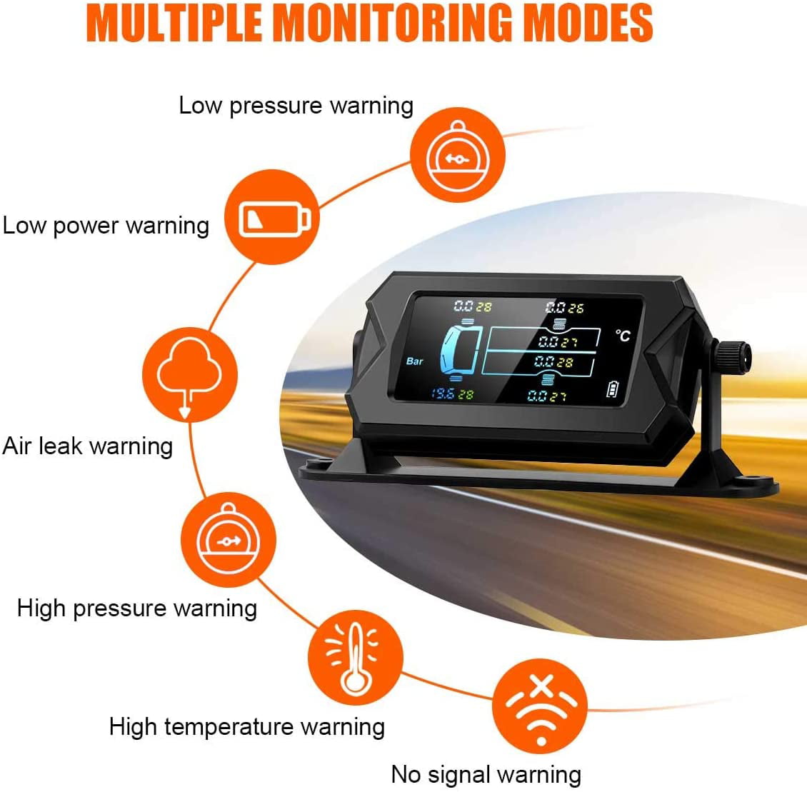 Blueskysea TS610 Solar TPMS Tire Pressure Monitoring System with 6 External Wireless Sensor 116PSI 180 ° Adjustable Bracket Tire Position Exchange Real-Time Pressure & Temperature for RV 