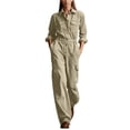 thumbnail image 2 of ClodeEU Women's Button Down Collared Long Sleeve Jumpsuit,High Waist Wide Leg Romper with Pockets ,Women's Plus XXXL, 2 of 7