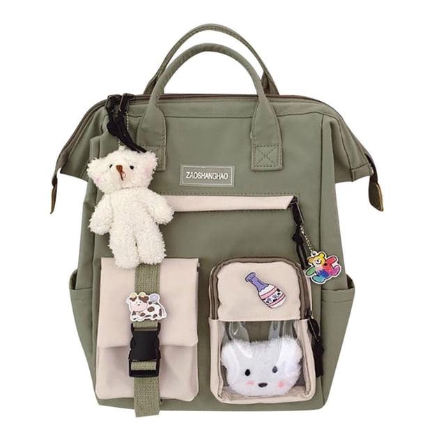Mochila De Color Sólido 2021 Para Mujer, Mochilas Impermeables De Colores Caramelo Con Colgante De Insignia, Bolsa De Viaje De Nailon Para La Escuela Diaria Cateissary AP006546-02