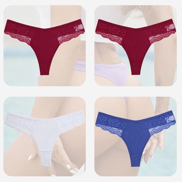 4 unids/set de bragas sexis de algodón para mujer, ropa interior de Tanga de encaje para mujer, lencería íntima con espalda en T, bragas caladas de talla grande con flores Tan Jianjun unisex