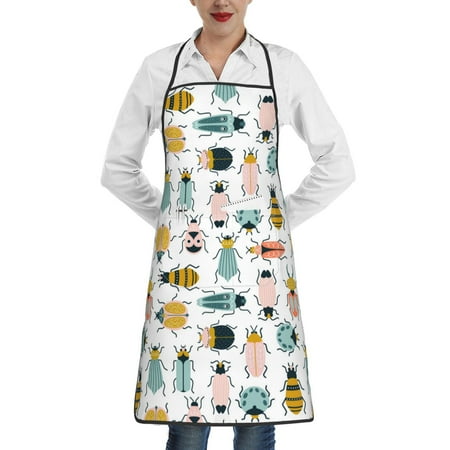 

Pofeuu Colorful Insects Print Aprons with Pockets Cute Aprons for Kitchen Cooking Server Barber Chef Apron