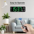 thumbnail image 3 of Digital Wall Clock,LED Digital Alarm Clock Large Display, with Remote Control Automatic Brightness Calendar Temperature, for Office Classroom Home Living Room Bedroom, Ice Blue Digit - style:style2, 3 of 5