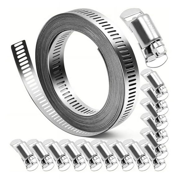 304 Stainless Steel Hose Clamps-for DIY, Cut-To-Fit 19.5 FT Strap 15 Fasteners Kit Adjusta2Xk15151