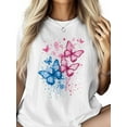 thumbnail image 2 of Women's T-Shirt Blue Pink Butterfly Splash Short Sleeve Casual Tee Classic Crew Neck T Shirt for Women White, XS, 2 of 7