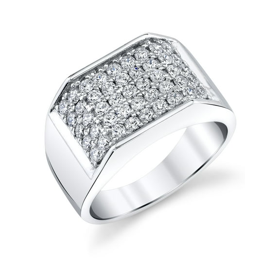 Metal Masters Sterling Silver 925 Mens Wedding Band Engagement Ring Cubic Zirconia Cz 12mm