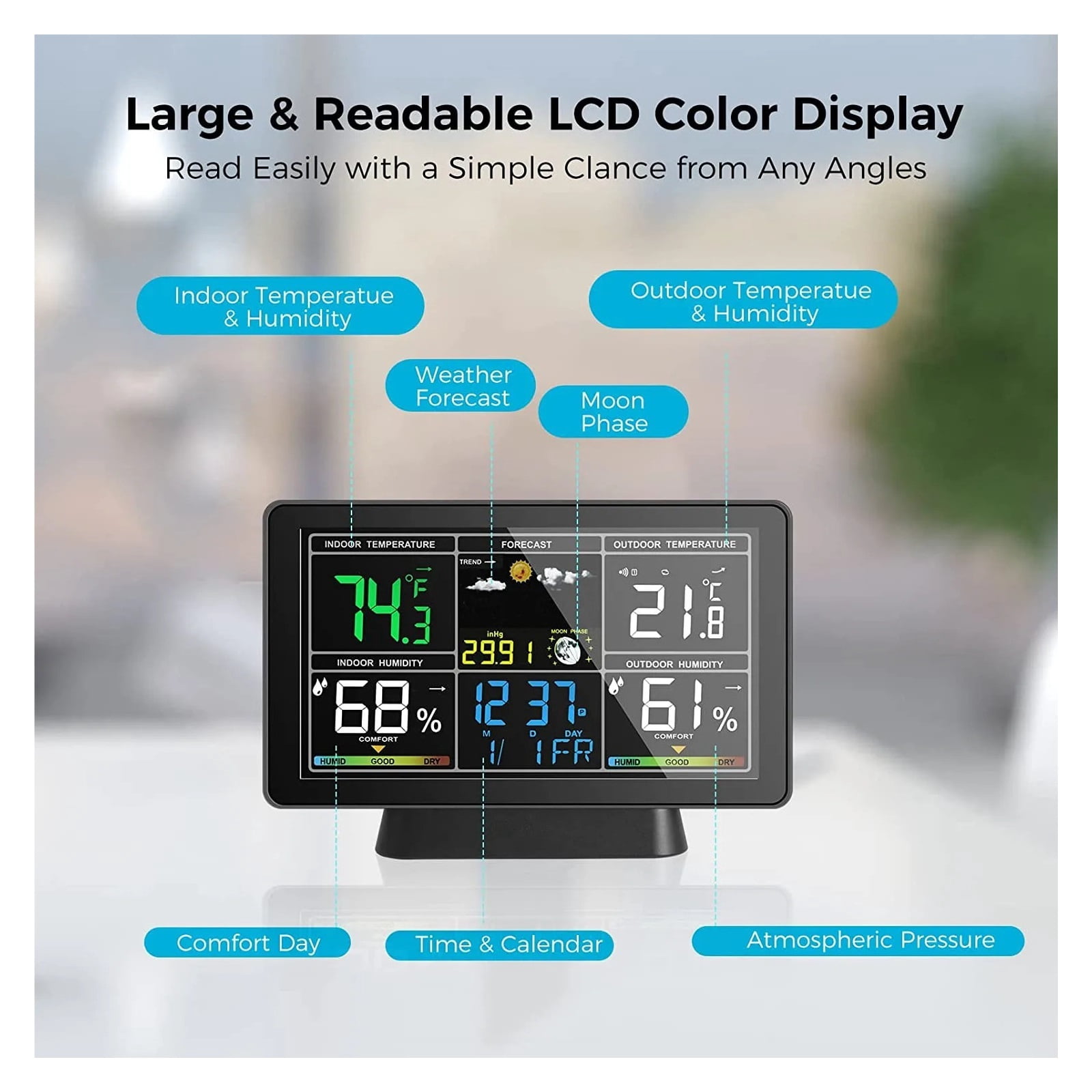 Weather Station Temperature Humidity Meter Atmospheric Pressure Time Auto Calibration ,Real-Time