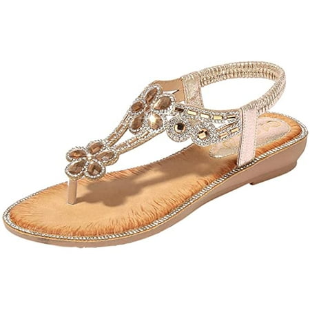 

Flat Sandals for Women Bohemia Bling Rhinestone Sandals Popular Thong Sandals Beach Shoes Slippers