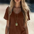thumbnail image 4 of LWITHSZG Cotton Linen Mini Dresses for Women Short Sleeve V Neck T Shirt Dress Beach Vacation Nightgowns Summer Outfits S-XXL, 4 of 7