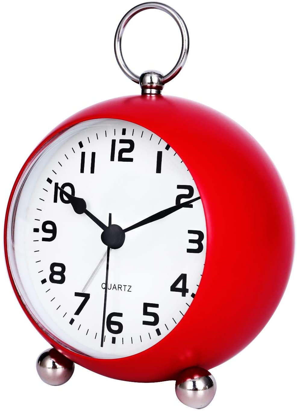 4" Red Metal Alarm Clock with Spherical Glass Silent Desk and Shelf