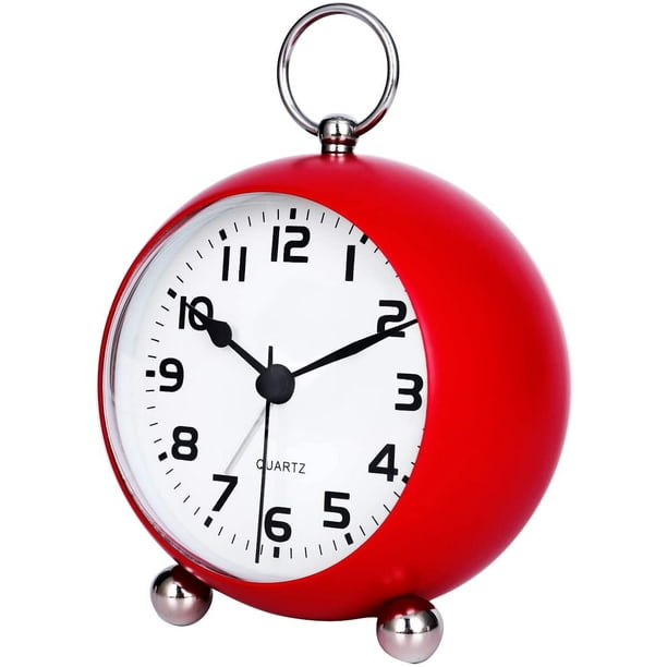 4" Red Metal Alarm Clock with Spherical Glass Silent Desk and Shelf