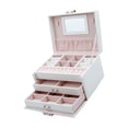 thumbnail image 4 of Joyero portátil, con bandeja extraíble capas de cuero Estuche de almacenamiento de joyería para relojes Pendientes Collar Mujeres niñas Estuche de viaje Blanco Hugo Caja de almacenamiento de joyas, 4 of 10