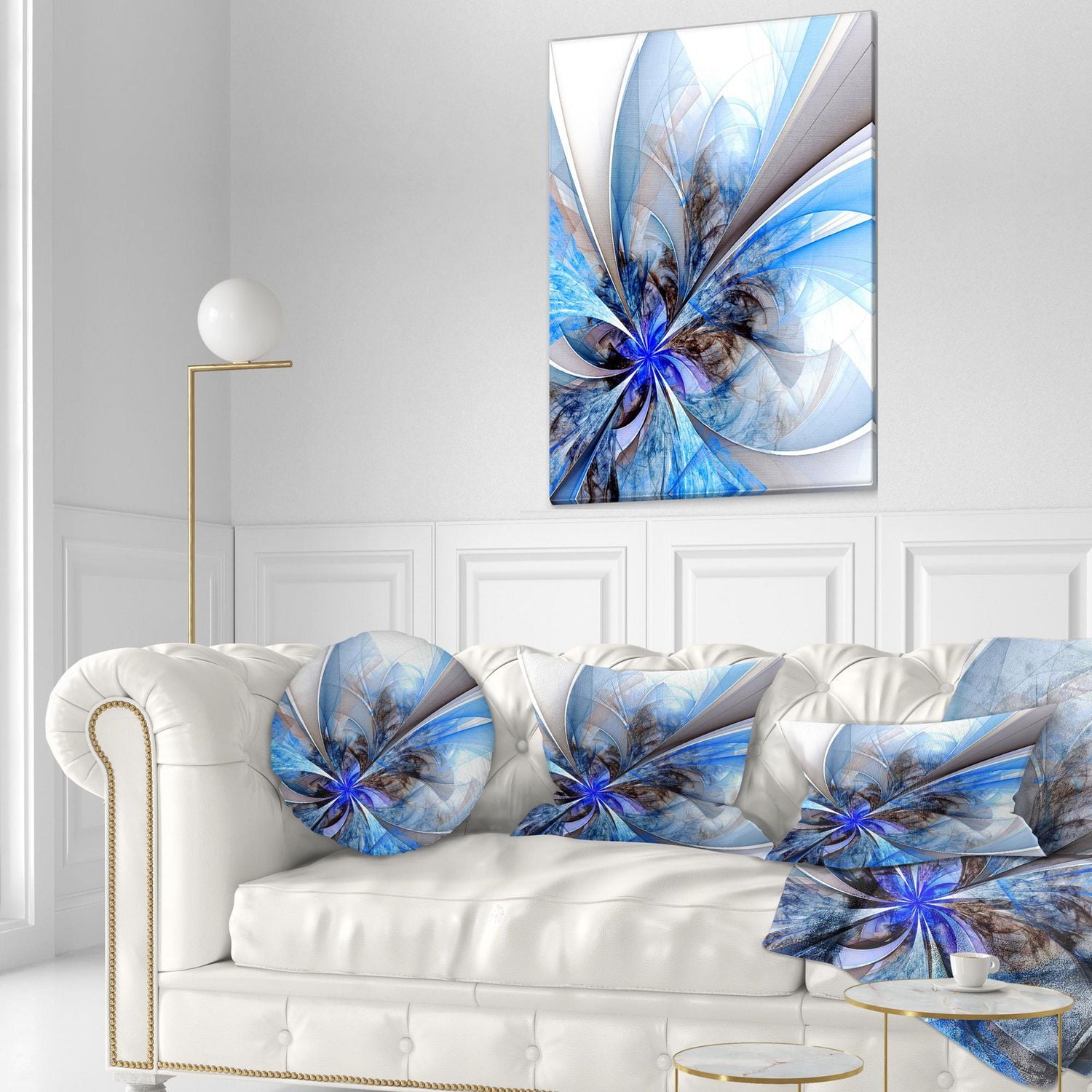 Designart Symmetrical Large Blue Fractal Flower Canvas Wall Art