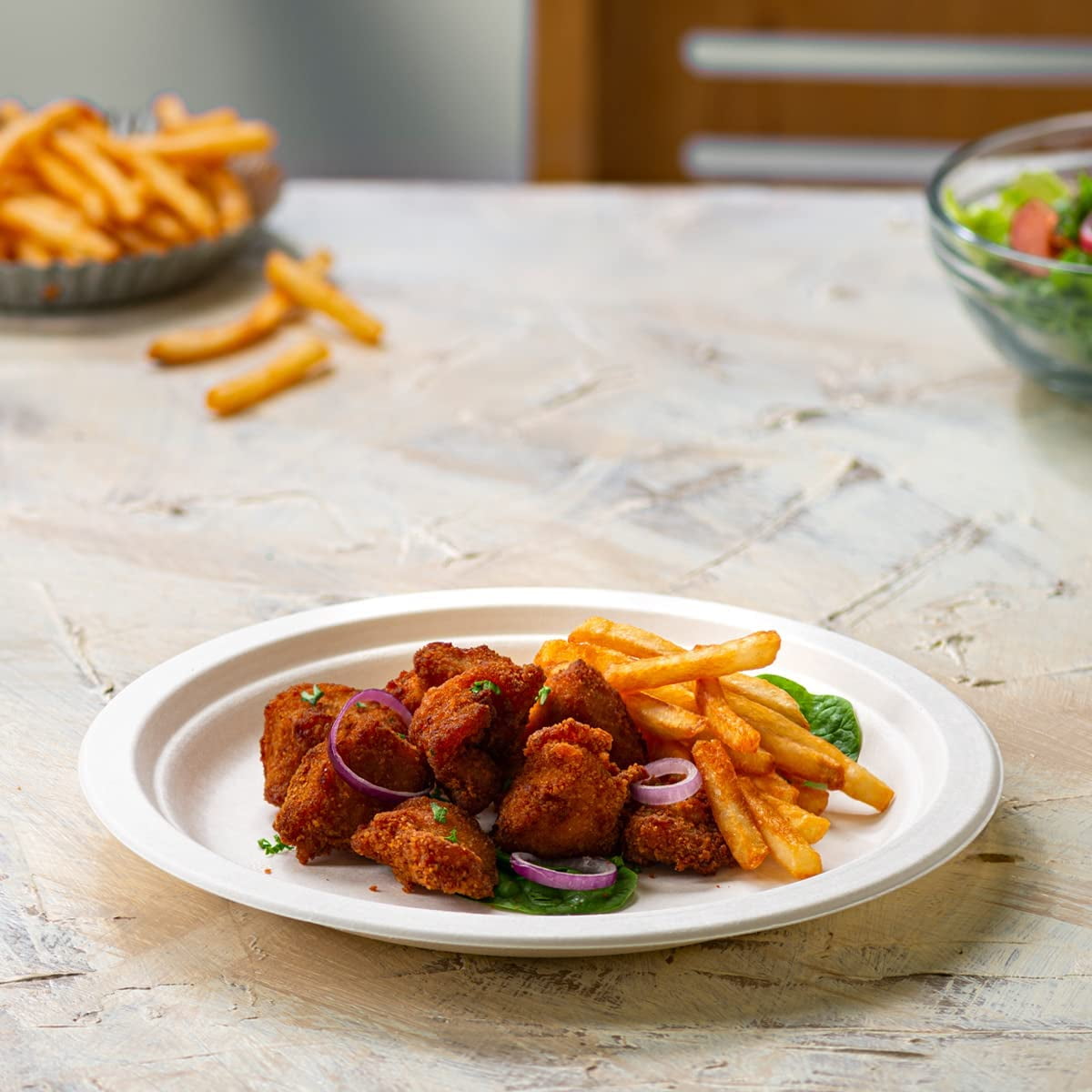 Nvzi -b 10 Inch - 50 Pack Heavy-Duty White Paper Plates, 100% Compostable, Eco-Friendly - Biodegradable Disposable Plates, Sugarcane Paper Plates
