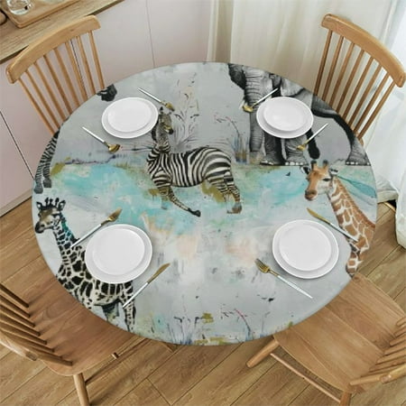 

Animals Round Table Cover Stain Resistant Washable Indoor Outdoor Tablecloth Kitchen Dining Wedding Parties 100% Polyester Fiber 46-50