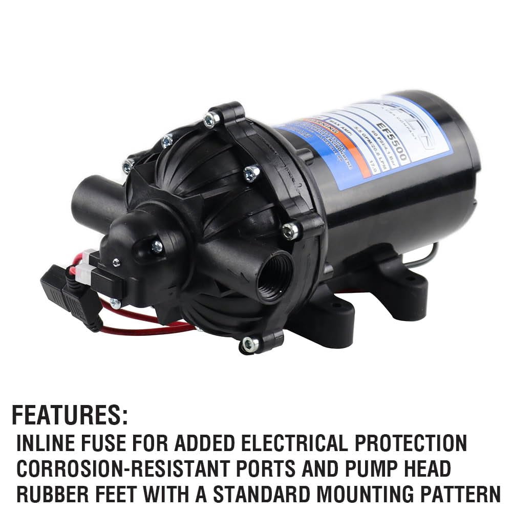 Everflo EF5500-Box 5.5GPM 12V Diaphragm Pump-1/2 FNPT Connection, 5.5 GPM, Black CA3