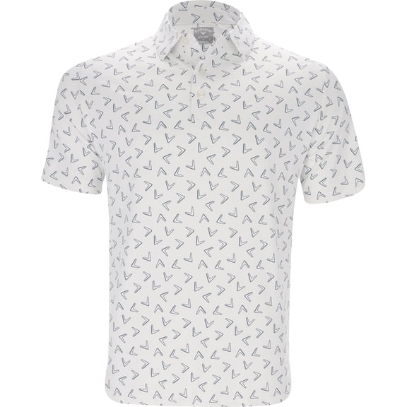 Callaway Men's All-Over Chevron Printed Short Sleeve Golf Polo, Large White -