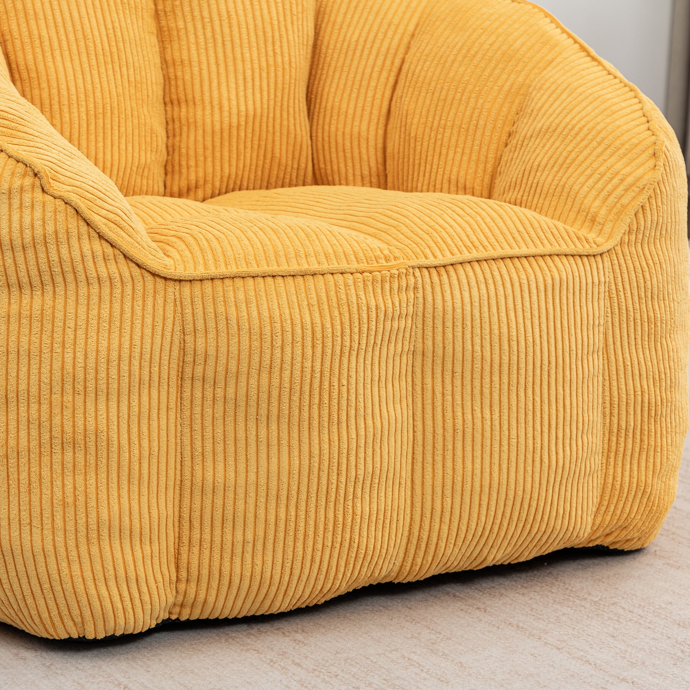 Noble House Revon Giant Corduroy Bean Bag Chair with Armrests, Cozy Memory Foam Lounge Couch for Living Room, Yellow