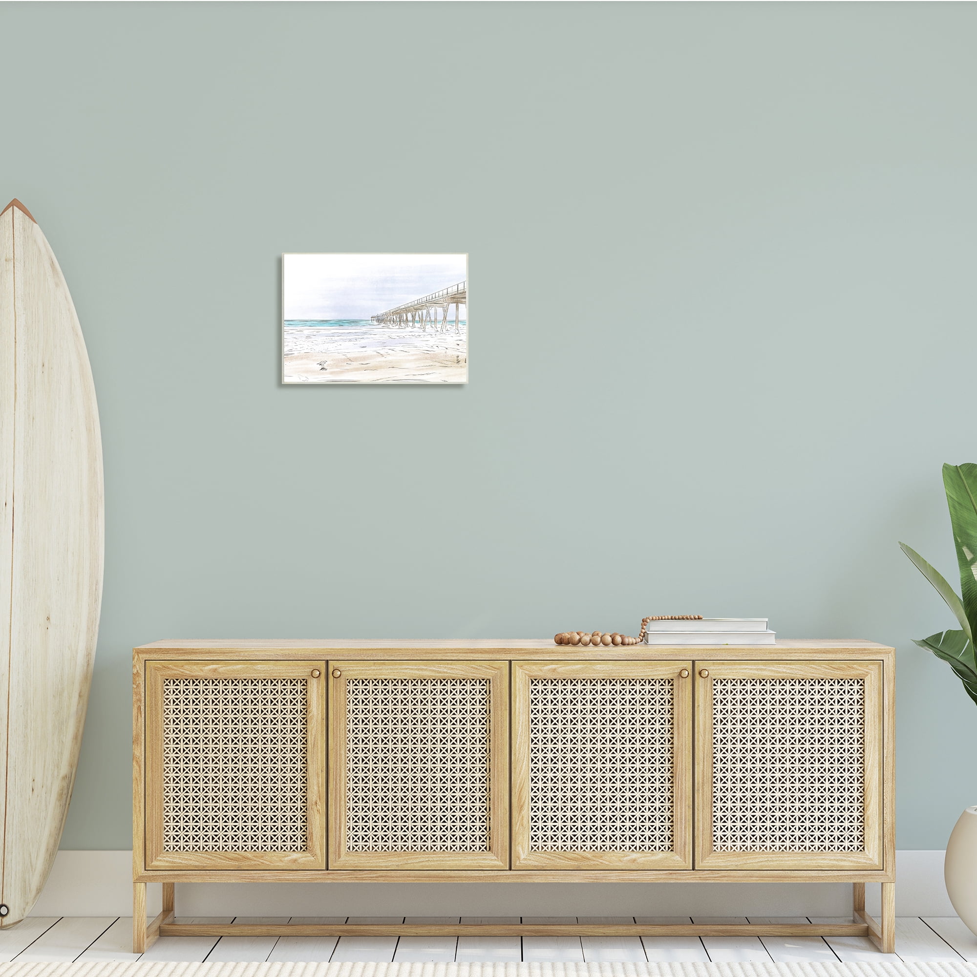 Stupell Indtries Tall Wharf over Beach Coast Detailed Linework Landscape,19 x 13,Design by Bill Carson Photography