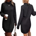 thumbnail image 2 of Douhoow Women Turtleneck Sweater Dress Solid Color Long Sleeve Short Knit Dress Fall Winter Casual Loose Dress, 2 of 7