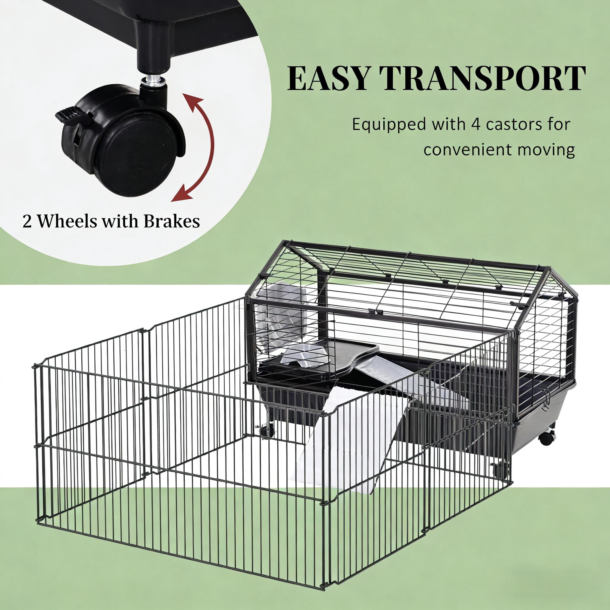 Rolling Metal Small Animal Hutch Cage, Small Pet Hutch Spacious Pet House