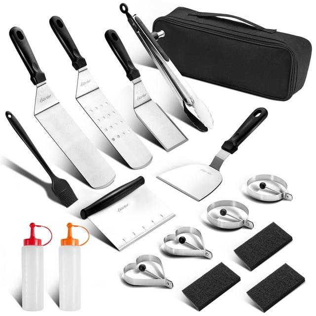 Griddle Accessories Kit, 17 Pcs Griddle Tools Long/Short Spatulas Set - Grill Cooking Kit for BBQ Teppanyaki Camping