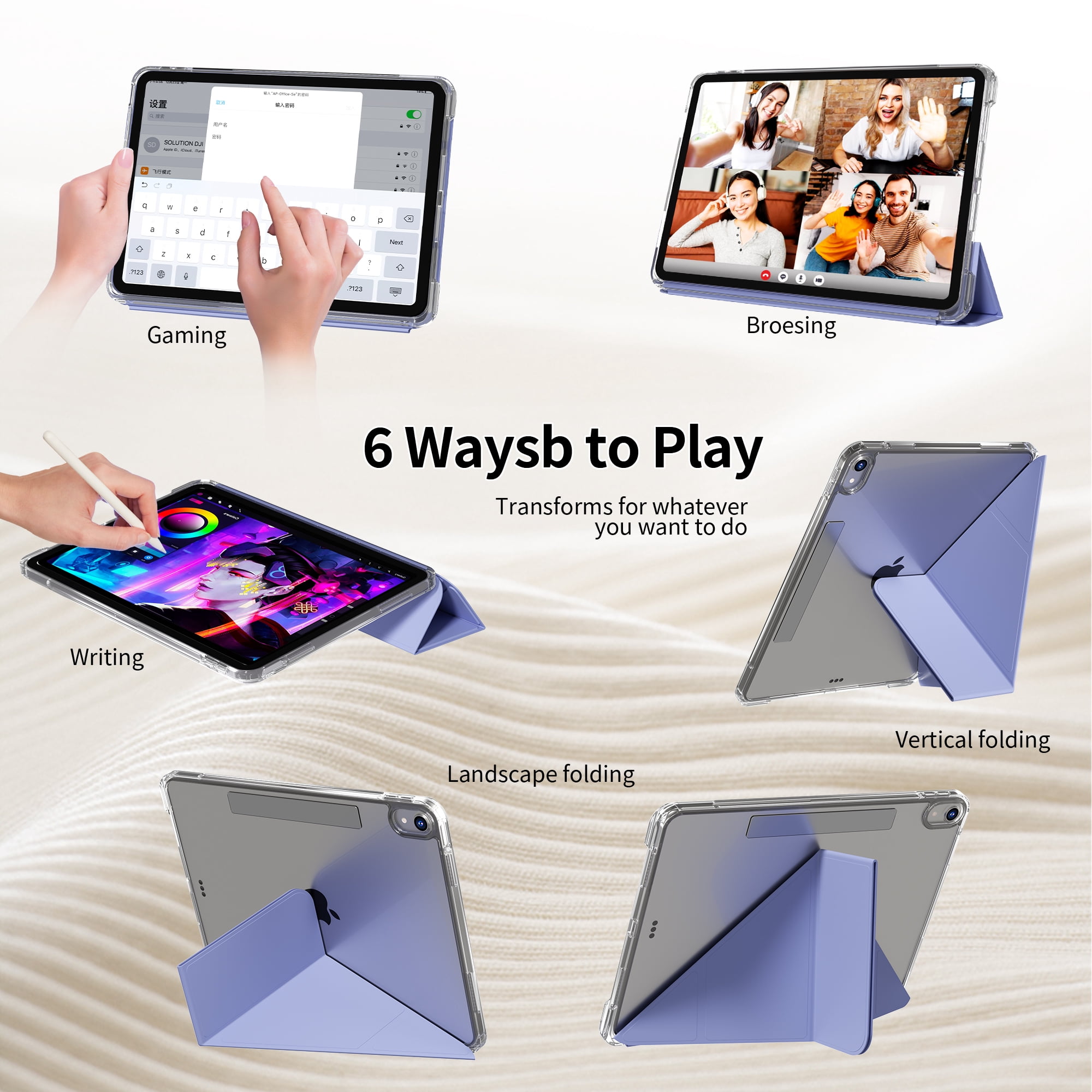 KVTVOU Case for iPad A16 11th Gen 11-inch 2025/10th Generation 10.9" 2022 with Pencil Holder, Detachable 2 in 1 Sliding Removable Cover, Transparent PC Back&TPU Shockproof, Slim Trifold, Purple