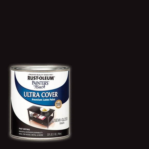 Black, Rust-Oleum Painter's Touch Ultra Cover Semi-Gloss, Quart, 2 Pack