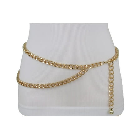 Belted Chunky Belt - New Gold Women Belt Thick Metal Chunky Chain Link Side Wave Detail M-XL